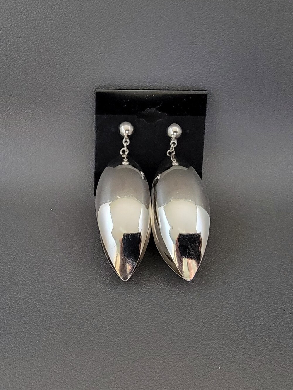 Modernist Silver Tone Open Marquise Leaf Statement Drop Earrings Sculptural